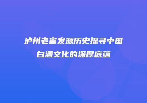 泸州老窖发源历史探寻中国白酒文化的深厚底蕴