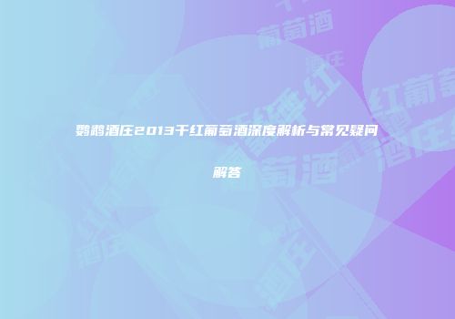 鹦鹉酒庄2013干红葡萄酒深度解析与常见疑问解答