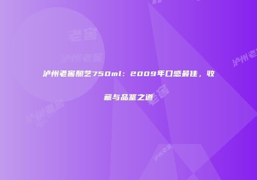 泸州老窖酿艺750ml：2009年口感最佳，收藏与品鉴之道
