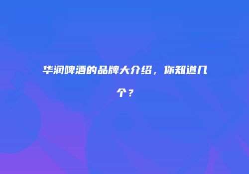 华润啤酒的品牌大介绍，你知道几个？