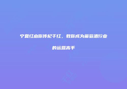 宁夏红由你传杞干红，教你成为葡萄酒行业的运营高手