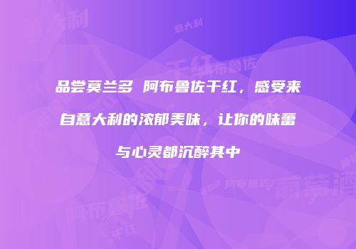 品尝莫兰多 阿布鲁佐干红，感受来自意大利的浓郁美味，让你的味蕾与心灵都沉醉其中