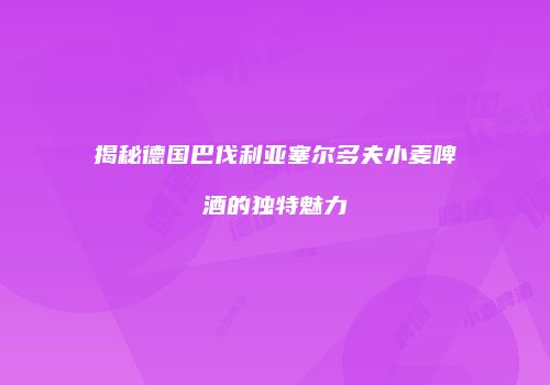 揭秘德国巴伐利亚塞尔多夫小麦啤酒的独特魅力