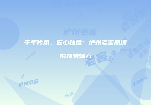 千年传承，匠心独运：泸州老窖原液的独特魅力