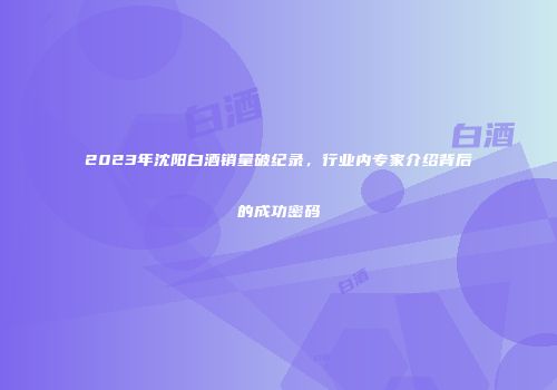2023年沈阳白酒销量破纪录，行业内专家介绍背后的成功密码