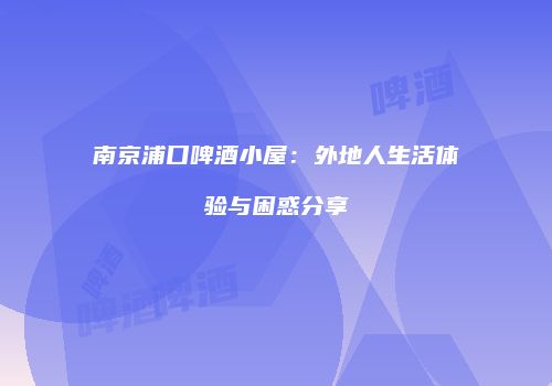 南京浦口啤酒小屋：外地人生活体验与困惑分享