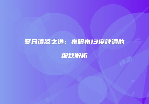 夏日清凉之选：泉阳泉13度啤酒的细致解析
