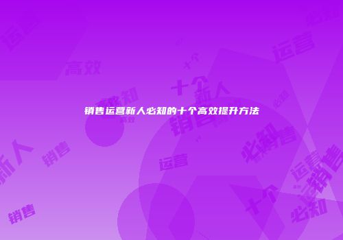 销售运营新人必知的十个高效提升方法