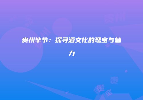 贵州毕节：探寻酒文化的瑰宝与魅力