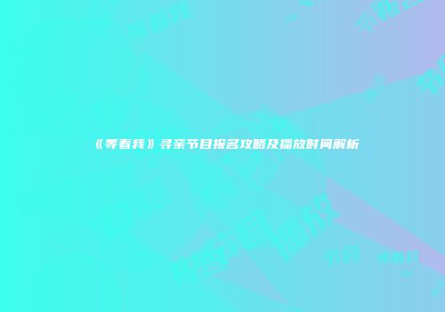 《等着我》寻亲节目报名攻略及播放时间解析