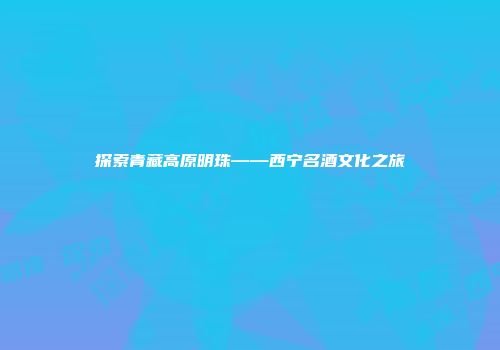 探索青藏高原明珠——西宁名酒文化之旅