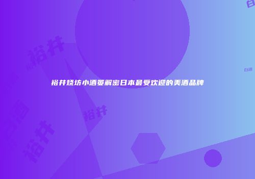 裕井烧坊小酒篓解密日本最受欢迎的美酒品牌