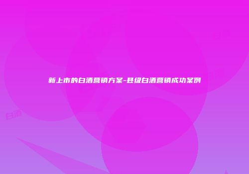 新上市的白酒营销方案-县级白酒营销成功案例