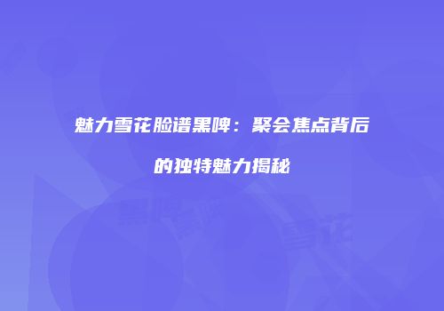 魅力雪花脸谱黑啤：聚会焦点背后的独特魅力揭秘
