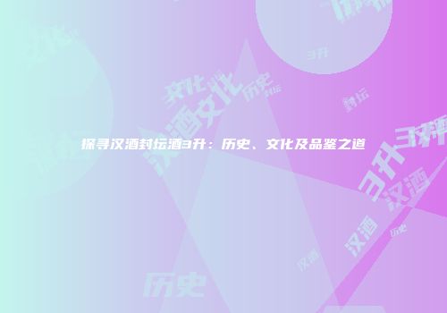 探寻汉酒封坛酒3升：历史、文化及品鉴之道