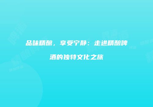 品味精酿，享受宁静：走进精酿啤酒的独特文化之旅
