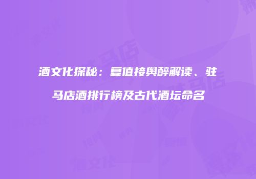 酒文化探秘：复值接舆醉解读、驻马店酒排行榜及古代酒坛命名