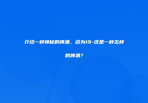 介绍一种神秘的啤酒，名为19-这是一种怎样的啤酒？