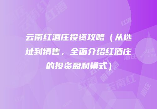 云南红酒庄投资攻略（从选址到销售，全面介绍红酒庄的投资盈利模式）