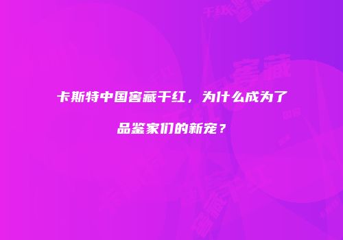 卡斯特中国窖藏干红，为什么成为了品鉴家们的新宠？