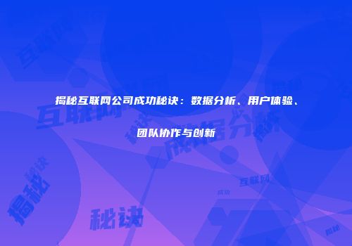 揭秘互联网公司成功秘诀：数据分析、用户体验、团队协作与创新