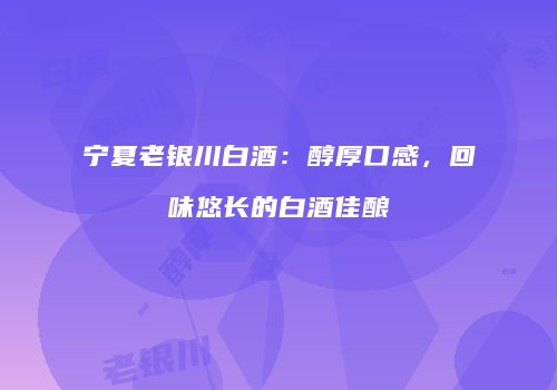 宁夏老银川白酒：醇厚口感，回味悠长的白酒佳酿