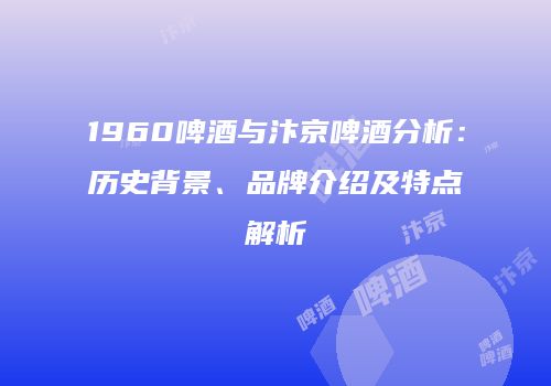 1960啤酒与汴京啤酒分析：历史背景、品牌介绍及特点解析