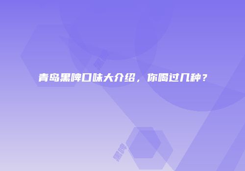青岛黑啤口味大介绍，你喝过几种？