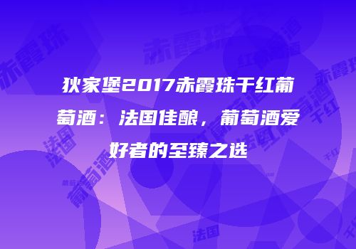狄家堡2017赤霞珠干红葡萄酒：法国佳酿，葡萄酒爱好者的至臻之选