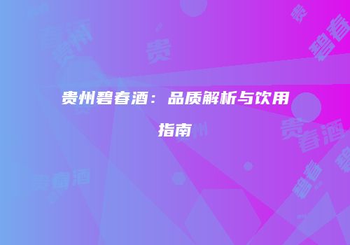 贵州碧春酒：品质解析与饮用指南