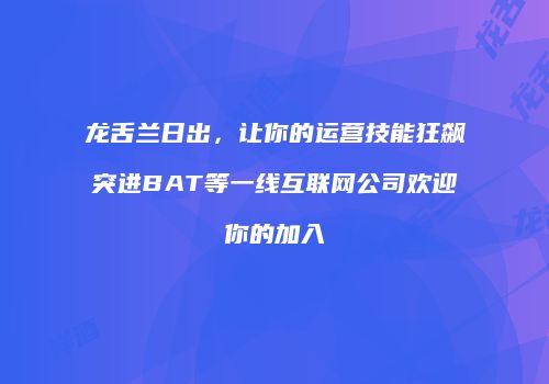 龙舌兰日出，让你的运营技能狂飙突进BAT等一线互联网公司欢迎你的加入