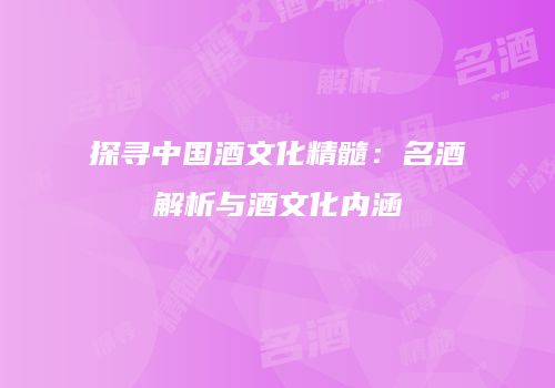探寻中国酒文化精髓：名酒解析与酒文化内涵