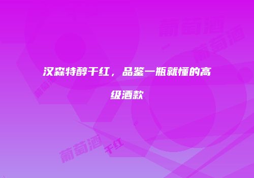 汉森特醇干红，品鉴一瓶就懂的高级酒款