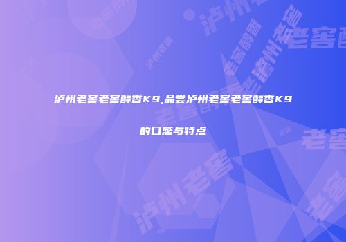 泸州老窖老窖醇香K9,品尝泸州老窖老窖醇香K9的口感与特点