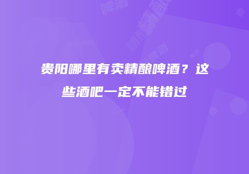 贵阳哪里有卖精酿啤酒？这些酒吧一定不能错过