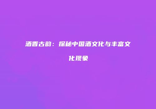 酒香古韵：探秘中国酒文化与丰富文化现象