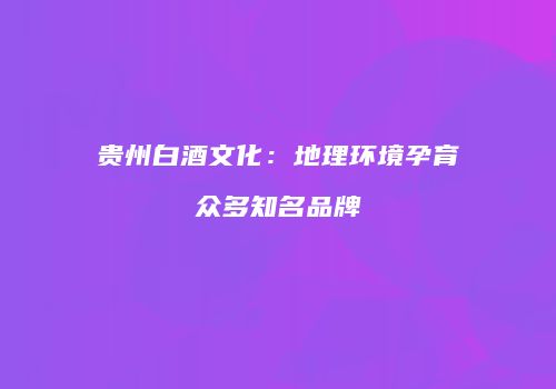 贵州白酒文化：地理环境孕育众多知名品牌