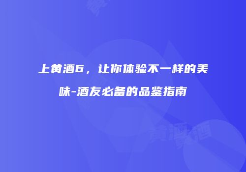 上黄酒6，让你体验不一样的美味-酒友必备的品鉴指南