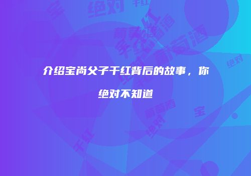 介绍宝尚父子干红背后的故事，你绝对不知道