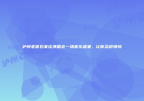 泸州老窖石家庄演唱会一场音乐盛宴，让你忘却烦恼