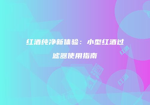 红酒纯净新体验：小型红酒过滤器使用指南