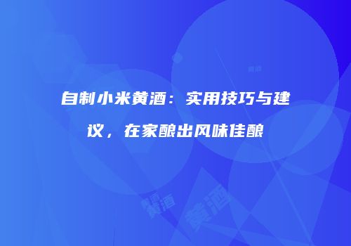 自制小米黄酒：实用技巧与建议，在家酿出风味佳酿