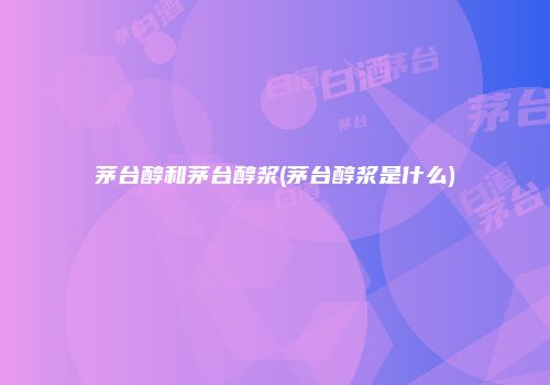 茅台醇和茅台醇浆(茅台醇浆是什么)