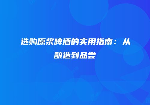 选购原浆啤酒的实用指南：从酿造到品尝