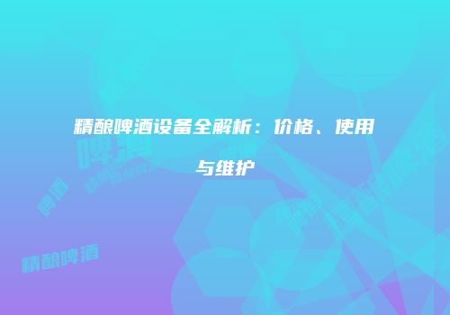 精酿啤酒设备全解析：价格、使用与维护