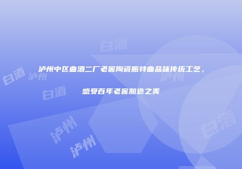 泸州中区曲酒二厂老窖陶瓷瓶特曲品味传统工艺，感受百年老窖酿造之美