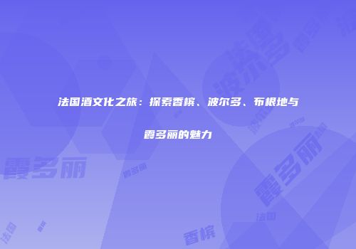 法国酒文化之旅：探索香槟、波尔多、布根地与霞多丽的魅力