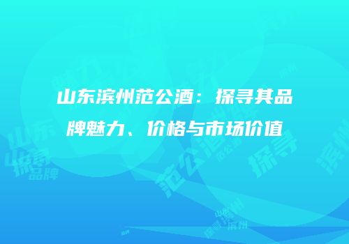 山东滨州范公酒：探寻其品牌魅力、价格与市场价值