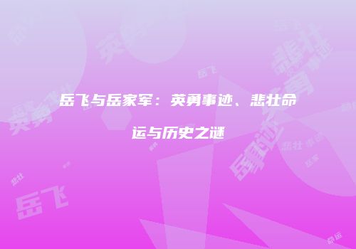 岳飞与岳家军：英勇事迹、悲壮命运与历史之谜