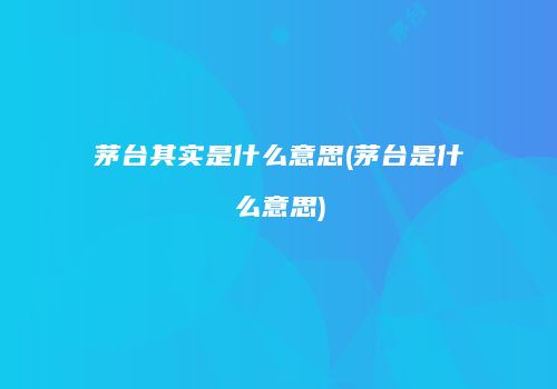 茅台其实是什么意思(茅台是什么意思)